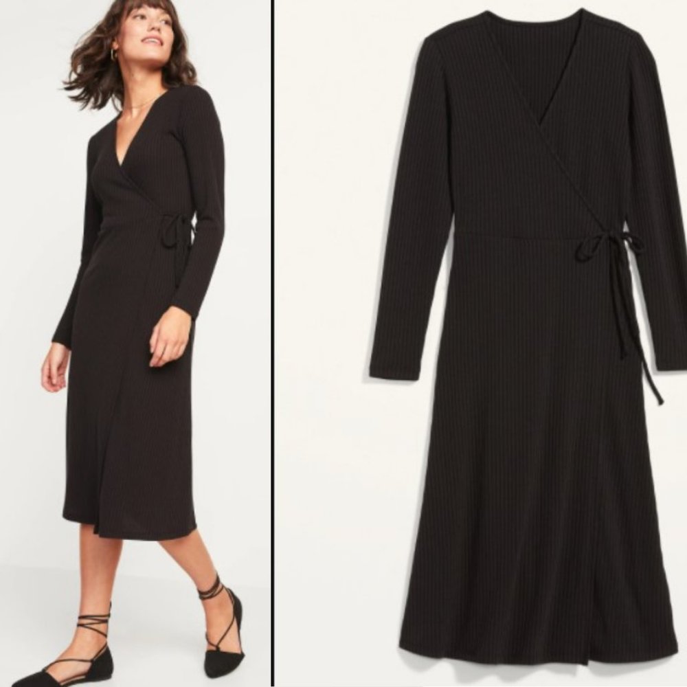 NWT Rib-Knit Midi Fit & Flare Wrap Dress